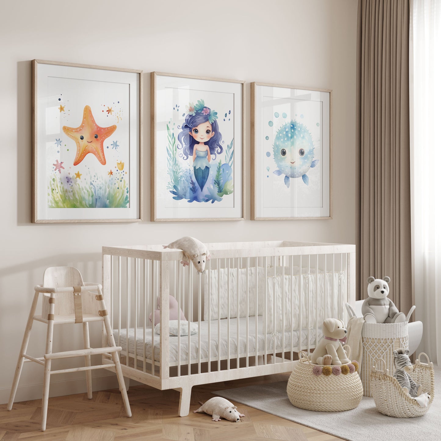 Magical Mermaid and Friends Nursery Wall Art Set of 3
