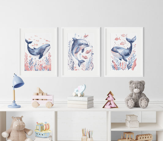 Set de 3 Láminas de Arte para la Pared de la Guardería "Bocados Náuticos"