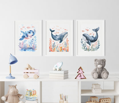 Splashy the Whale Nursery Wall Art Set of 3