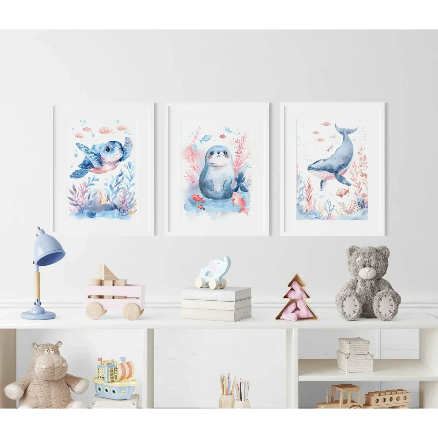Blue Turtle Nursery Wall Art Framed Print