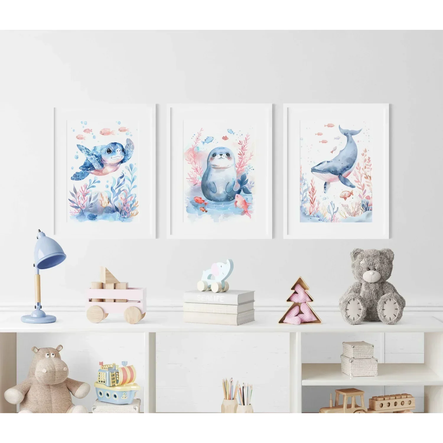 Blue Turtle Nursery Wall Art Framed Print