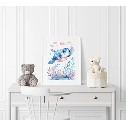 Blue Turtle Nursery Wall Art - Print