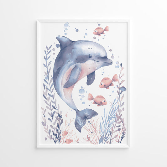 Lámina Decorativa de Arte de Pared de Delfín en el Mar para Habitación Infantil
