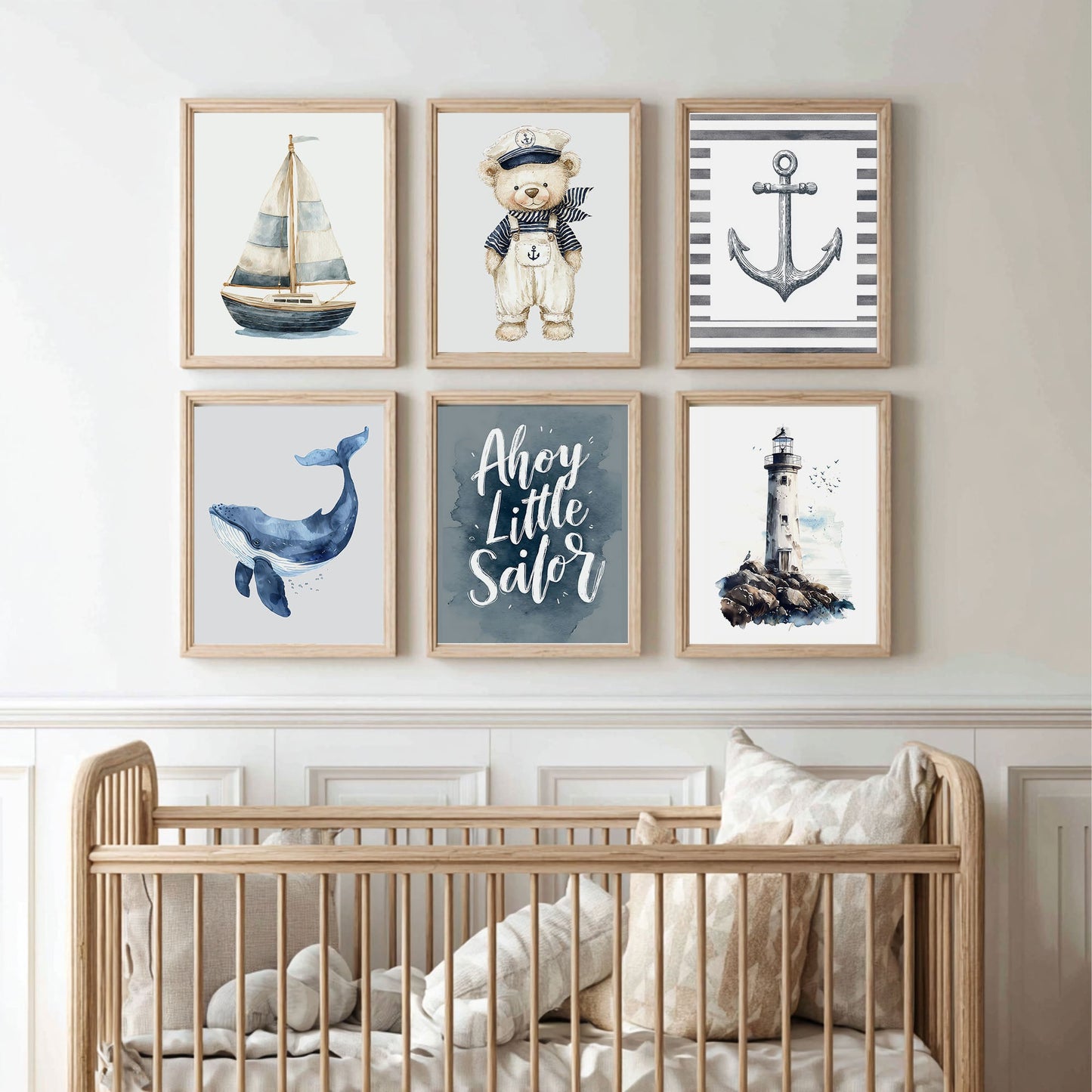 Vintage Coastal Nursery Wall Art Set of 6 Prints