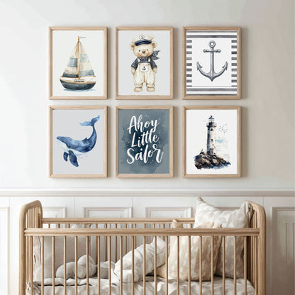 Vintage Coastal Nursery Wall Art Set of 6