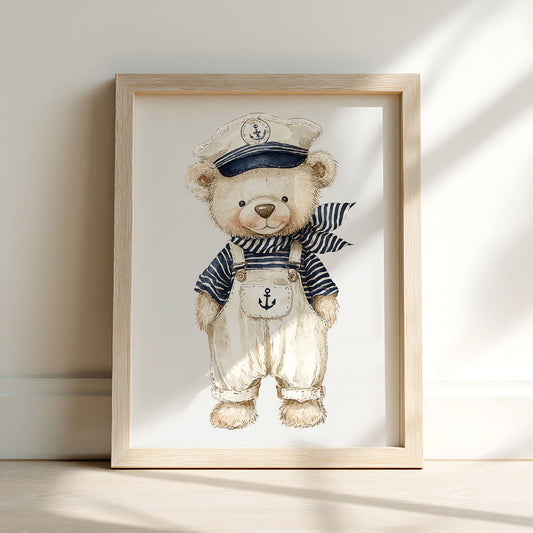 Lámina de pared de acuarela vintage para habitación de bebé con motivos marineros